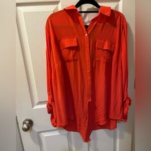 Investments Woman 2X Vibrant Orange Button-Down Shirt 3/4 Roll Tab Sleeves NWT